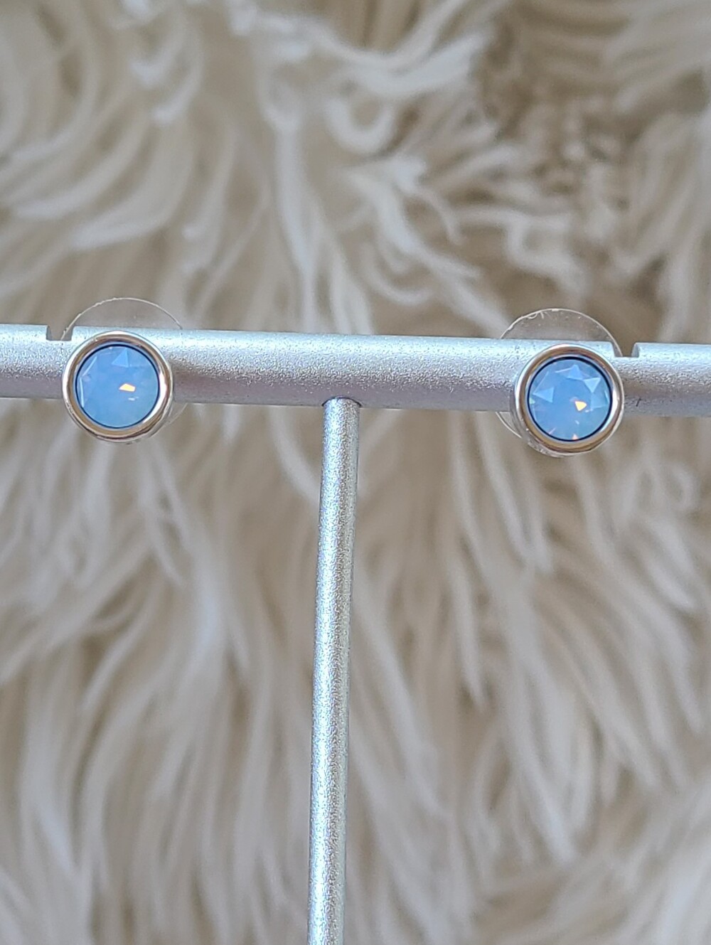 Touchstone Crystal By Swarovski Air Blue Opal Crystal Stud Earrings- Excellent C